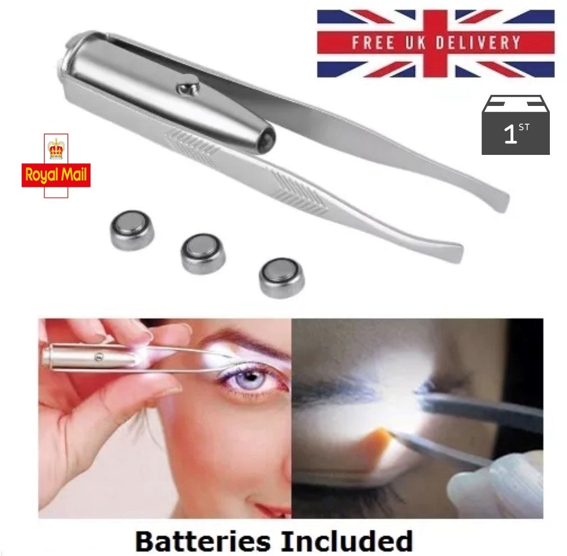 Led Tweezers Eyebrows Plucker Device with batteries