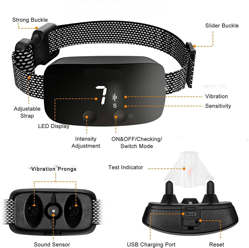 Automatic Bark Collar for Dogs, Rechargeable Anti Barking Training Collar - Calmshops.co.uk