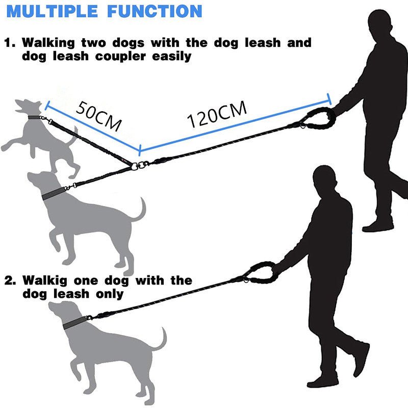 Calmshops Double Leash for Dogs - Dual Dog Lead with Hook & Reflective Surface - Calmshops.co.uk