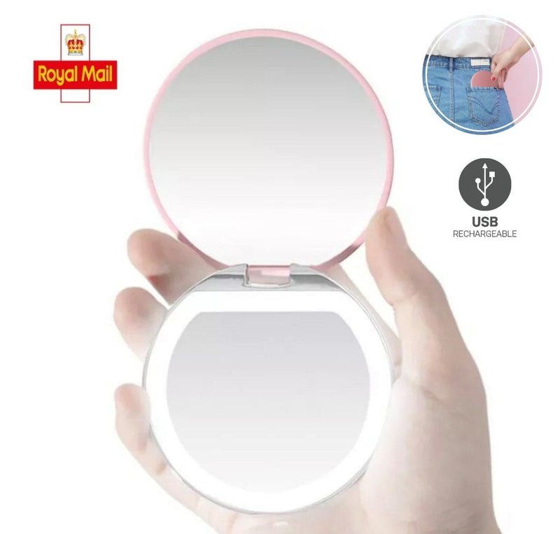 Compact Mirror With LED Light - USB Rechargeable Pocket - Calmshops.co.uk