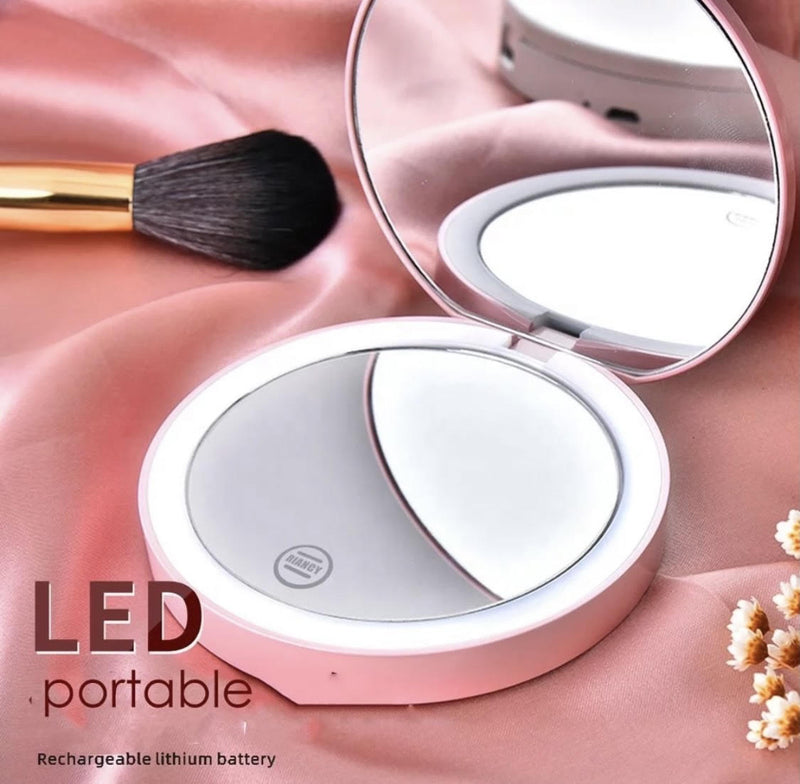 LED Light Pocket Mirror - USB Rechargeable Make - Up Double Mirror - Calmshops.co.uk