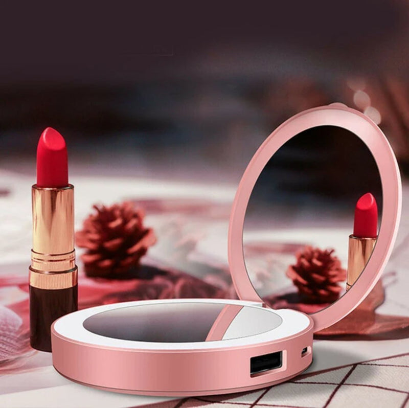 LED Light Pocket Mirror - USB Rechargeable Make - Up Double Mirror - Calmshops.co.uk