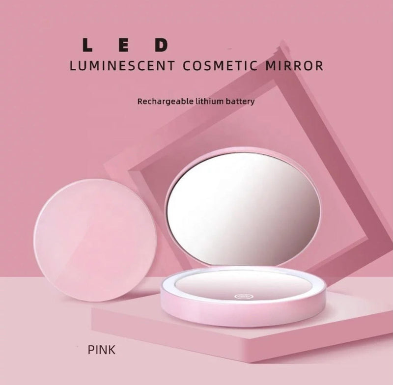 LED Light Pocket Mirror - USB Rechargeable Make - Up Double Mirror - Calmshops.co.uk