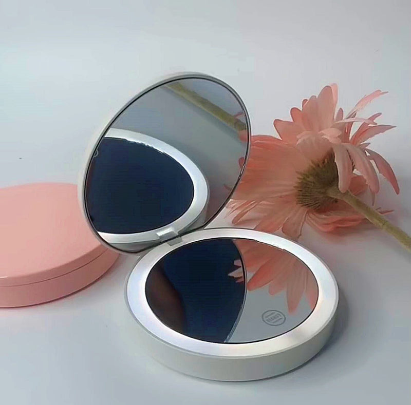 LED Light Pocket Mirror - USB Rechargeable Make - Up Double Mirror - Calmshops.co.uk