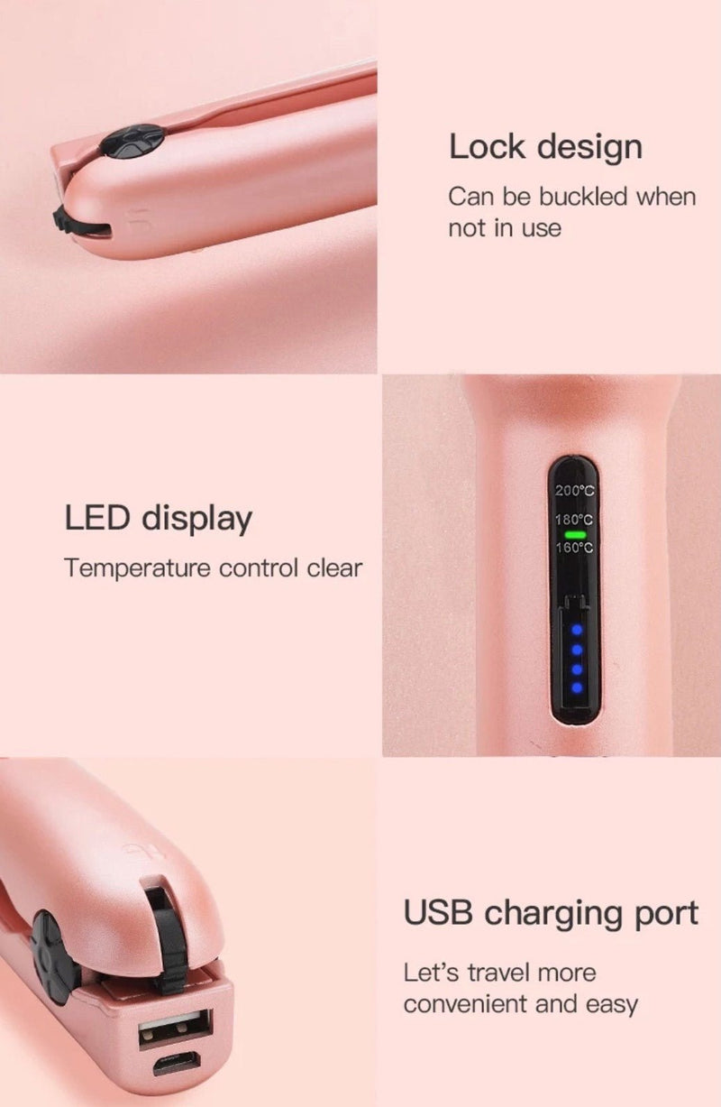 USB Portable Titanium Mini Travel Wireless Hair Straightener & Curler - Calmshops.co.uk